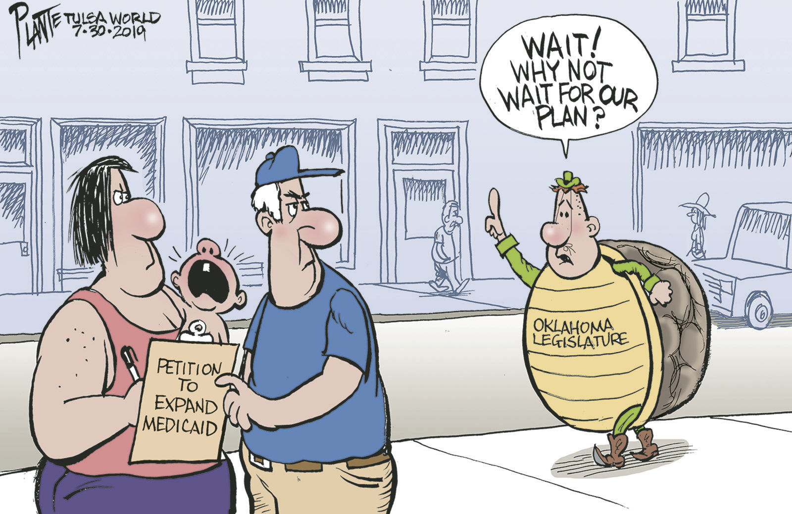 Bruce Plante cartoon: Oklahoma petition to expand Medicaid